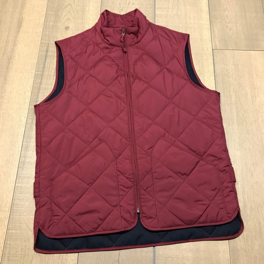 J.CREW Vest Mens Size M Red Walker Quilted Preppy Full Zip Pockets Academia Prep